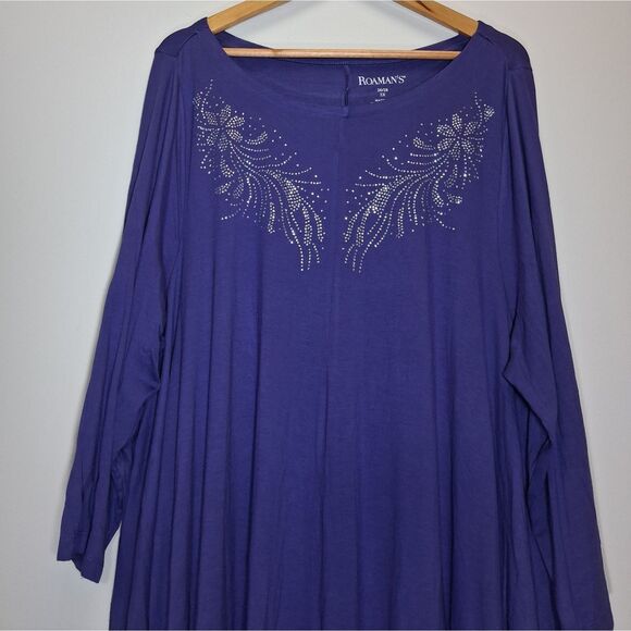 Roaman's womens plus 2X top purple boat neck tunic rayon spandex 26/28 - Picture 2 of 10